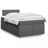 VidaXL Pat box spring cu saltea, gri &icirc;nchis, 120x190 cm, textil