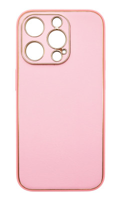 Husa eleganta din piele ecologica cu insertii aurii, Full protection, pentru iPhone 15 Pro Max, Roz foto