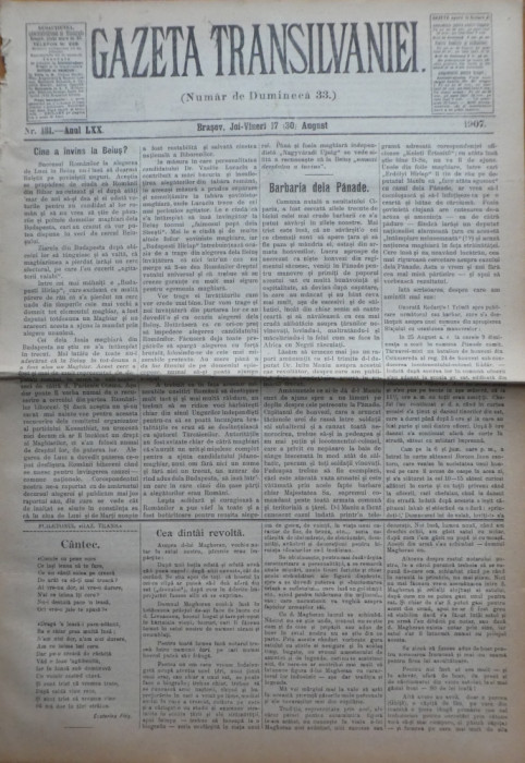 Gazeta Transilvaniei , Numar de Dumineca , Brasov , nr. 181 , 1907