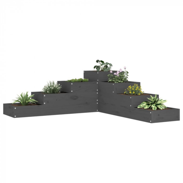 Jardiniera gradina cu 4 niveluri, gri, 106x104,5x36 cm lemn pin GartenMobel Dekor