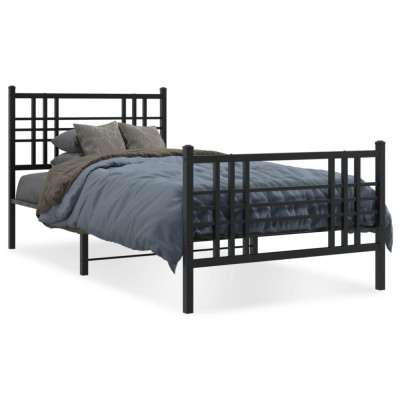 vidaXL Cadru pat metalic cu tăblii de cap/picioare, negru, 100x200 cm foto