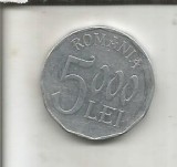 Moneda Romania 5000 Lei 2002 Aluminiu, Circulata - Numismatica