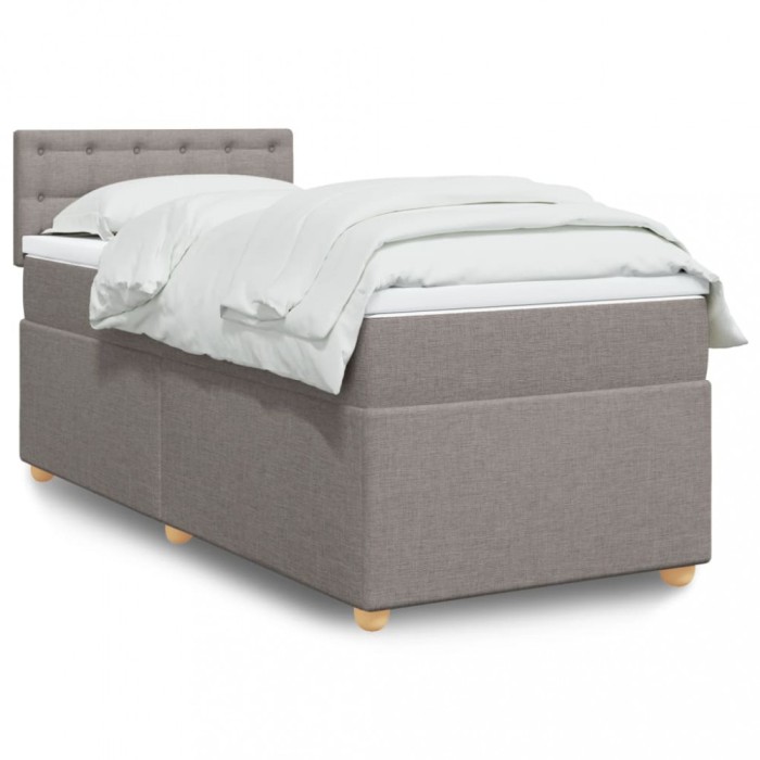 vidaXL Pat box spring cu saltea, gri taupe, 90x200 cm, textil 3286581