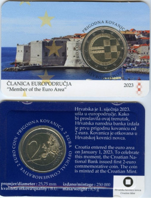 CROATIA moneda 2 euro comemorativa 2023 coin card foto