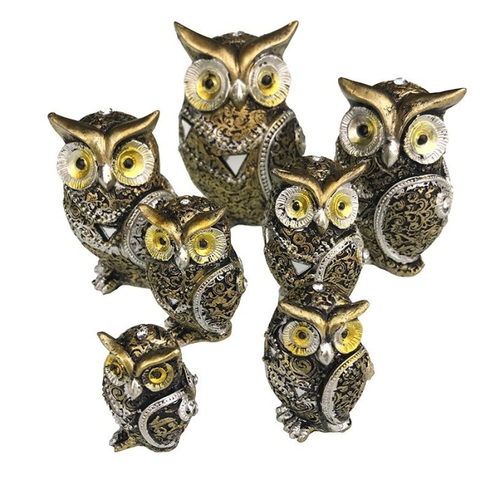 Statueta decorativa, Set 7 Bufnite, Maro, 11 cm, 840H