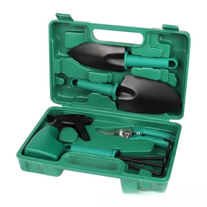 Set complet de gradinarit cu 5 accesorii eMazing, geanta de depozitare inclusa, fabricat din otel inoxidabil de culoare verde