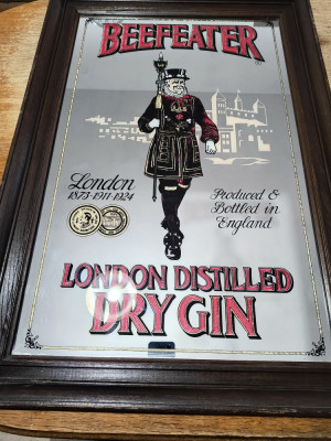 Reclama vintage pe oglinda bar/pub Beefeater London Dry Gin / CJP foto