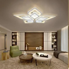 Lustra LED cu telecomanda DALIA, 170W, 5 Petale, lumina Rece/Calda/Neutra, Dimabila, Alb