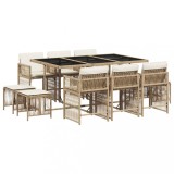 Set mobilier de gradina cu perne, 11 piese, bej, poliratan