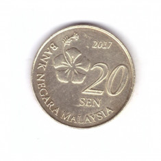Moneda Malaezia 20 sen 2017, stare foarte buna, curata