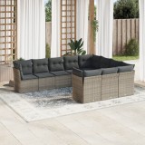 vidaXL Set mobilier de grădină cu perne, 10 piese, gri, poliratan