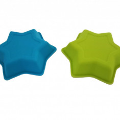 Set 2 forme din silicon pentru mini chec sau prajituri turnate, Albastru/Verde, 10 cm, 282COF