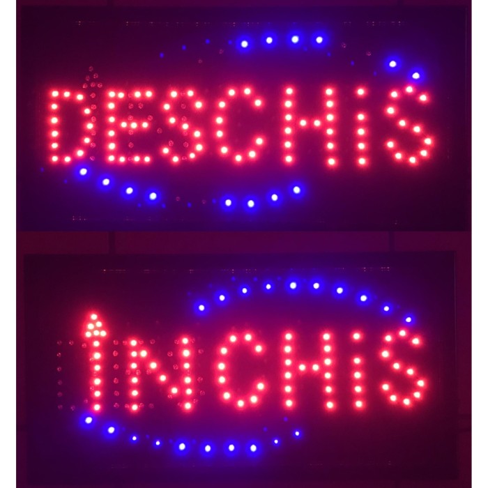 Reclama LED MyStyle, Magazin Deschis - Inchis, cu buton schimbare mesaj, Rosu - Albastru