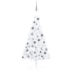 vidaXL Jumătate brad Crăciun artificial cu set globuri, alb, 120 cm 3077654