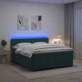 Cumpara ieftin Pat box spring cu saltea si LED Verde inchis 200 x 200 cm