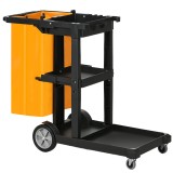 HOMCOM Cărucior de Curățenie Profesional cu 3 Rafturi, C&acirc;rlige pentru Mătură și Sac de 100L, Dimensiuni 121x50,5x96,5 cm, Negru | Aosom Romania