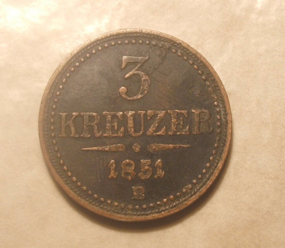 AUSTRIA 3 KREUZER 1851 B MONEDA MARE SI FRUMOASA foto