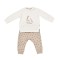 Set bluzita cu maneca lunga si pantaloni lungi cu buline Girafa, BabyCosy, 100% bumbac organic, Ecru (Marime: 18-24 Luni)