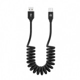 Cablu Date si Incarcare USB la MicroUSB Tellur, 1.8 m, 3A, Spiralat, Negru TLL155394