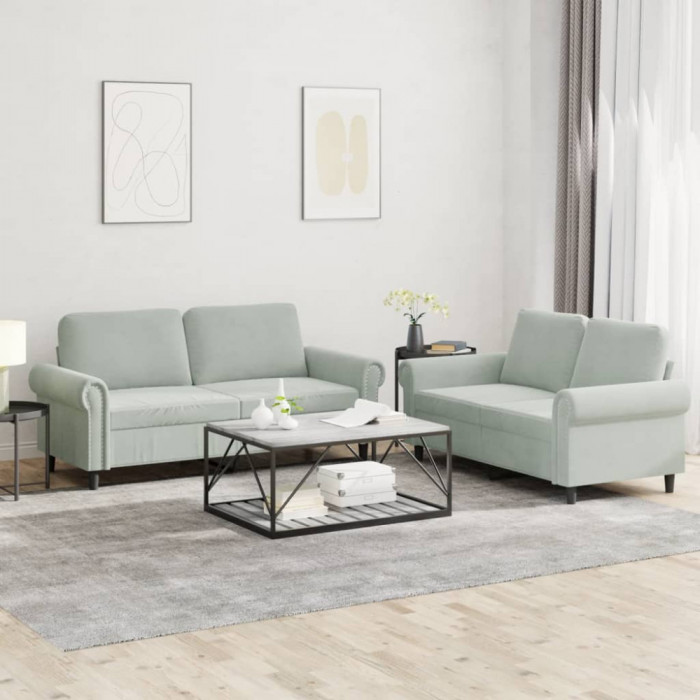 vidaXL Set de canapele cu perne, 2 piese, gri deschis, catifea 3202210
