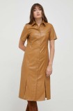 Dkny rochie culoarea maro, midi, dreaptă