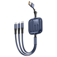 Cablu incarcare rapida 5 in 1, Retractabil, iUni B23, 100W, Fast Charge, 120cm, USB-A/USB-C la Micro-USB, Lightning, Type-C, iPhone, Samsung, Huawei,