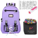 Ghiozdan pentru Copii, Impermeabil, Port USB, 30 x 14 x 47 cm, Violet cu Rola Hartie Auto-Adeziva si Decupabila pentru Desenat,