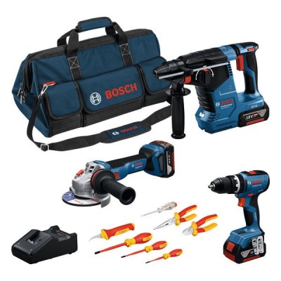 Bosch Set Combi 18V GSB18V-65 + GWS18V-11 + GBH18V‑24C + 3xGBA 18V 5.0Ah + GAL18V-40 + Set 7 scule ProAdvanced PowerfulTools foto
