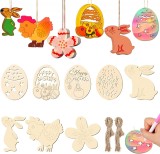 Set de 24 pandative pentru pictura de Paste Mizijia, lemn, natur, 6 x 8 cm