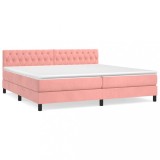 Cumpara ieftin Pat box spring cu saltea, roz, 200x200 cm, catifea
