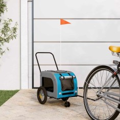 vidaXL Remorcă de bicicletă pentru animale de companie albastru și gri foto