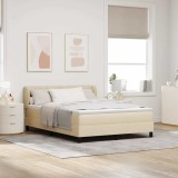 vidaXL Pat boxspring cu saltea cu saltea Crem 140 x 190 cm țesătură