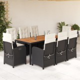 VidaXL Set mobilier de grădină cu perne, 9 piese, negru, poliratan