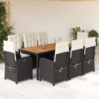 vidaXL Set mobilier de grădină cu perne, 9 piese, negru, poliratan foto