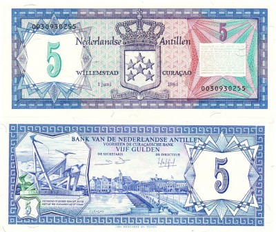 Antilele Olandeze 5 Guldeni 1984 P-15b UNC foto