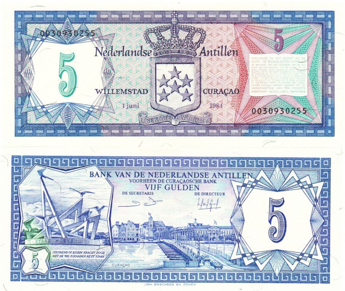 Antilele Olandeze 5 Guldeni 1984 P-15b UNC