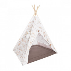 Cort de joaca Boho, saltea impermeabila inclusa, 4 perne, Indian Teepee din Bumbac, BabySteps