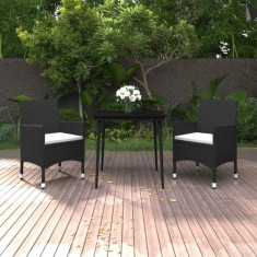 vidaXL Set mobilier de grădină cu perne, 3 buc., poliratan și sticlă foto