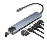 Cumpara ieftin Adaptor 8in1 Audio Video Retea Hub USB Tip C la USB Tip C &amp; 4K UHD &amp; HDMI &amp; USB A &amp; Card SD/TF/MicroSD Reader &amp; RJ45