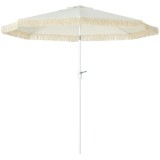 Outsunny Umbrelă de Grădină &Icirc;nclinabilă cu Franjuri, Manivelă şi Tijă &icirc;n 2 Secţiuni, &Oslash;2.65x2.45 m, Alb | Aosom Romania