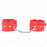 KINK - PREMIUM FUR LINED WRIST RESTRAINTS RED WITH RED BELT ADJUSTABLE 17-29 CM X 6 CM, KINK WRIST RESTRAINT
