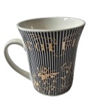 Cana, 300 ml, Dungi alb/negru si flori aurii