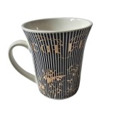 Cana, 300 ml, Dungi alb/negru si flori aurii