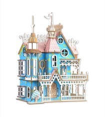 Set de Construit din Lemn, Macheta 3D, Copii si Adulti, 175 piese, Castelul din Povesti, 8+ ani