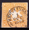 ✅ (S45) Germania veche - Wurttemberg 1859 " Stema " , 3 Kr Michel nr. 12 nedantelat , stampilat 1860