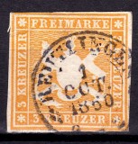 Cumpara ieftin ✅ (S45) Germania veche - Wurttemberg 1859 " Stema " , 3 Kr Michel nr. 12 nedantelat , stampilat 1860