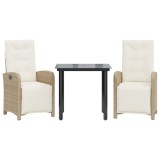 Set bistro cu perne, 3 piese, bej, poliratan