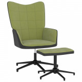 Scaun de relaxare cu taburet, verde deschis, catifea și PVC