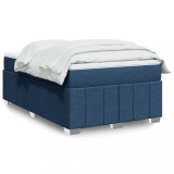 VidaXL Pat box spring cu saltea, albastru, 120x190 cm, material textil