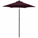 Umbrelă de soare cu lumini LED, roșu bordo, 200x211cm, aluminiu, vidaXL